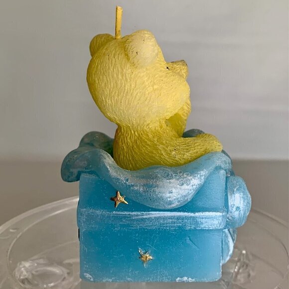 Teddy Bear Candle Happy Bear Blue Yellow Wax Baby Boy Unique Shower Gift Vintage - Picture 5 of 14